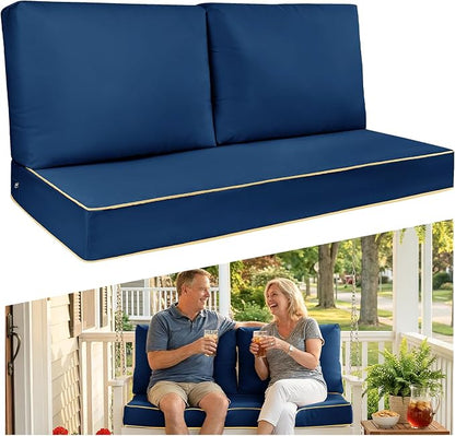 Outdoor Sofa Cushion Set - Plush Patio Seat and Back Pillows, Thick Comfort Foam for Porch, Deck, Garden Furniture Cushion Replacement (Blue)