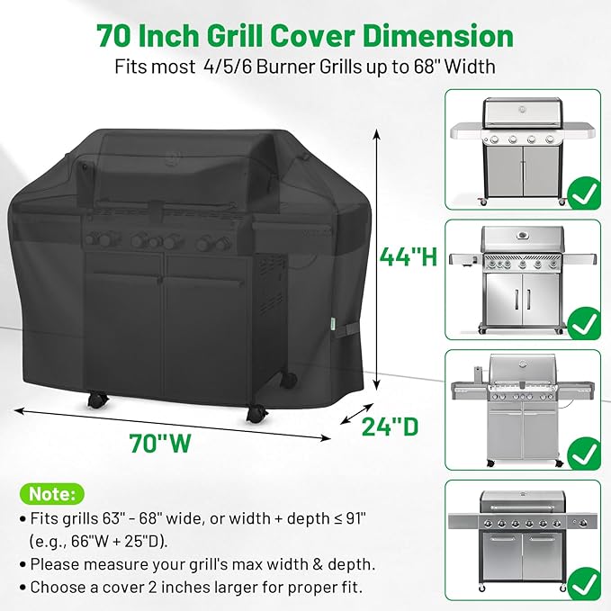 70 Inch Grill Cover for Outdoor Grill, Heavy Duty Waterproof Large Barbecue Cover for Weber, Char-Broil, Nexgrill 4-6 Burner Grills, Gas BBQ Grill Cover with Handle Strap, Black