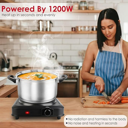 1200W Electric Infrared Single Burner Portable Heating Hot Plate Stove Countertop RV Hotplate with 7.5” Glass Cooktop Stepless Temperature Adjustments for Home RV Camp