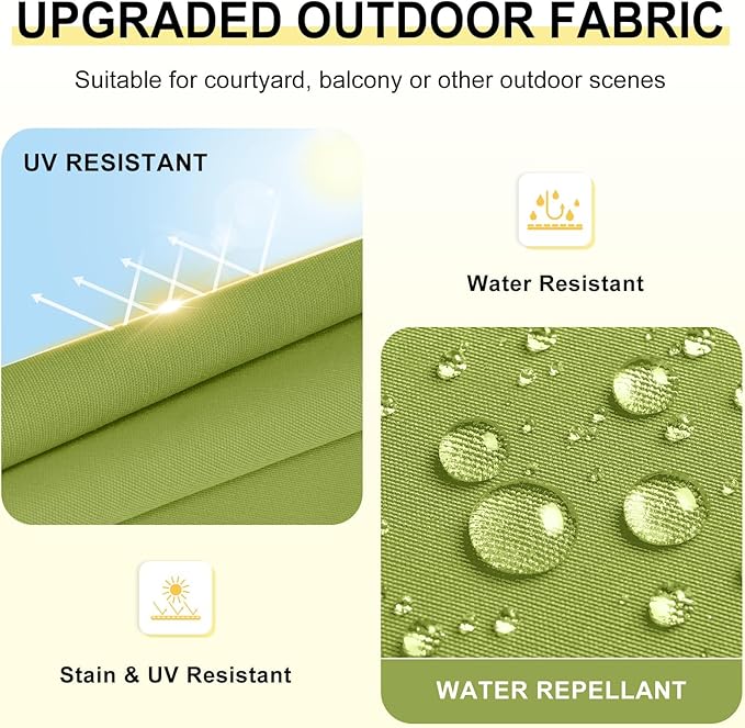 downluxe Outdoor Chair Cushions Set of 4 for Patio Furniture, Water-Resistant Square Corner Patio Chair Cushions with Ties, High Density Foam Outdoor Seat Cushion, 18.5" X 16" X 3", Sage Green
