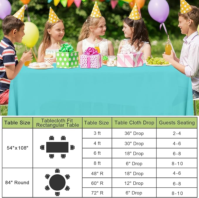 Smiry Disposable Table Cloth 3 Pack, 54 x 132 Inch Waterproof Plastic Tablecloth, Decorative RectangleTable Covers for Party, Birthday, Picnic, Teal