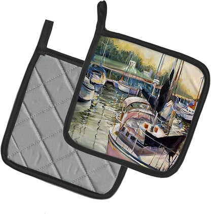 Caroline's Treasures JMK1246PTHD Black Sails Sailboats Pair of Pot Holders Kitchen Heat Resistant Pot Holders Sets Oven Hot Pads for Cooking Baking BBQ, 7 1/2 x 7 1/2