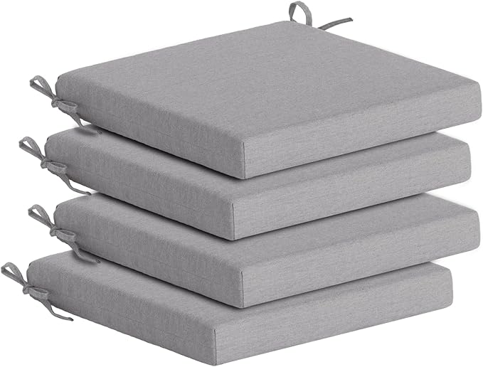 Goodgoods 18.5 x 18.5 Outdoor Chair Cushions Set of 4, Fade-Resistant & Water-Resistant Patio Seat Cushion Pads with Ties, 30D High-Resilience Foam for Dining Room Kitchen Chairs, Stone Gray