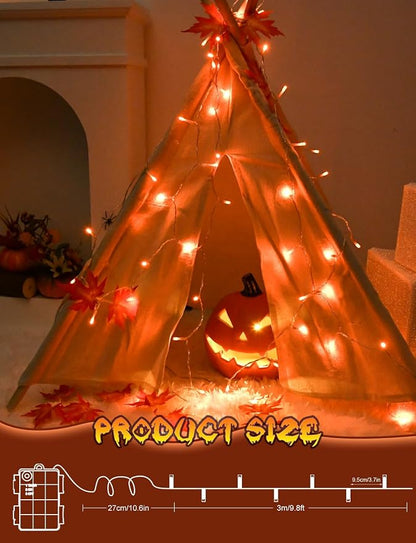 cshare Halloween String Lights Battery Operated with Timer - 9.8ft 30LED Orange Waterproof Lights for Outside Decorations, Party, Yard, Pathway, Indoor and Outdoor 2 Packs