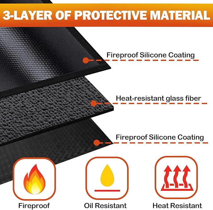 65 x 48 Inch Under Grill Mats for Blackstone, Large Double Sided Fireproof Outdoor Grill Mat, Reusable BBQ Mat Protector for Deck, Fit Patio, Indoor Fireplace, Easy to Clean