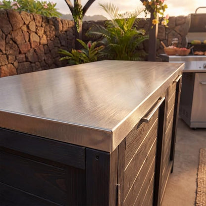 MOUMON Patio Kitchen Storage Cabinet with Stainless Steel Countertop, Solid Cedar Patio Prep Table for Grilling, Outdoor Cooking Station, Dark Grey 51.2”W x 23.6”D x 37.4”H