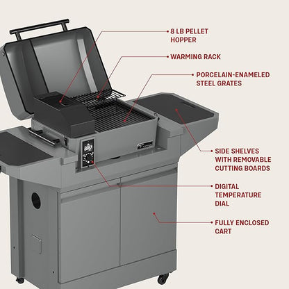 TYTUS Emberwood Outdoor Kitchen Island Grill Cart with Pellet Smoker, 8 lb Hopper, 282 Sq. In. Cooking Space, 4.7 Cu. Ft. Storage, Removable Cutting Boards & Quick Assembly, Rolling Kitchen Island