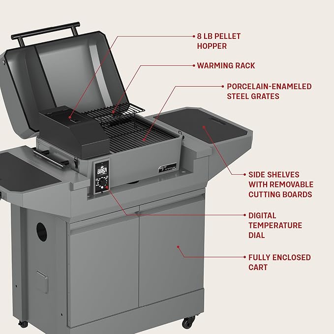 TYTUS Emberwood Outdoor Kitchen Island Grill Cart with Pellet Smoker and Cover, 8 lb Hopper, 282 Sq. In. Cooking Space, 4.7 Cu. Ft. Storage, Removable Cutting Boards & Quick Assembly