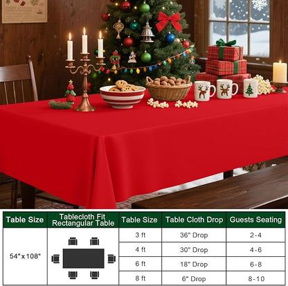 Smiry Disposable Table Cloth - 6 Pack, 54 x 108 Inch Waterproof Rectangle Tablecloths for Parties, Decorative Plastic Table Cover, Leakproof & Sturdy, Red