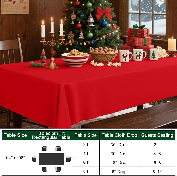 Smiry Disposable Table Cloth - 12 Pack, 54 x 108 Inch Waterproof Rectangle Tablecloths for Parties, Decorative Plastic Table Cover, Leakproof & Sturdy, Red