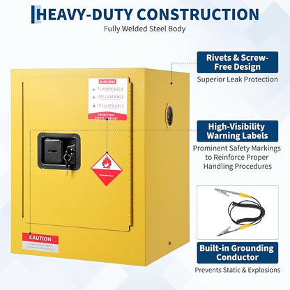 Hazardous Storage Flammable Cabinets, Fire Resistant Safety Cabinet for Flammable Liquids | Cold-Rolled Steel Construction w/Spill Containment Tray, Ventilation Holes & Grounding | Adjustable Shelf