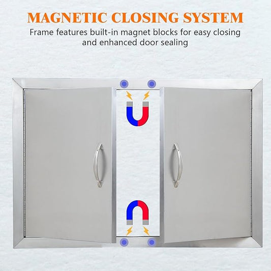 24"x24" Stainless Steel Outdoor Kitchen Doors - Flush Mount BBQ Access Door for Outdoor Kitchens, BBQ Islands & More