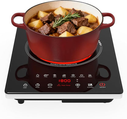 Single Burner Electric Cooktop 1800W, Portable Electric Stove Hot Plate Countertop Stove Top Burner with 8 Power Settings, 4-Hour Timer Child Safety Lock for Apartment, Dorm & Small Kitchen