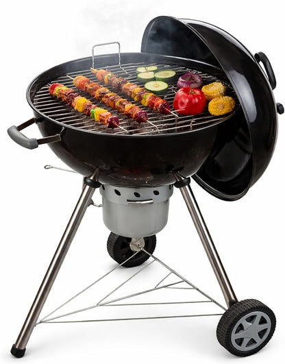Amig - Fireplus Portable Charcoal or Firewood Barbecue | Round Barbecue with Lid and Wheels | Ventilation System and Ash Deposit | Steel Grill | 68.8 x 64 x 100 cm