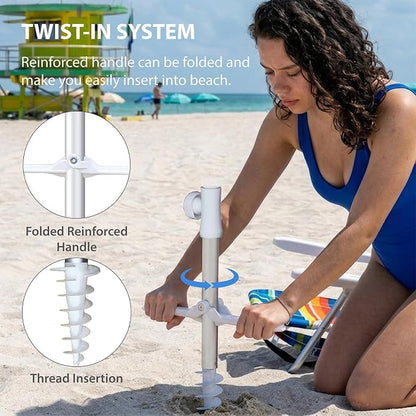 AMMSUN 6ft Folded Portable Travel Beach Umbrella with Sand Anchor Tilt Air vent UPF 50+UV Protection Fit In Suitcase Compact Foldable Telescopic umbrellas for Patio Garden Beach Pool Sky Blue