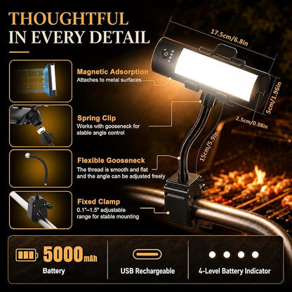 BBQ Grill Light for Outdoor Grill, Magnetic & Adjustable Clamp