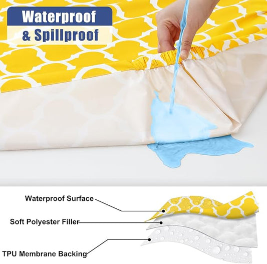 Smiry 2 Pack Rectangle Table Cloth 6 Foot, Waterproof Elastic Fitted Tablecloths, Windproof Washable Polyester Table Cover for Picnic, Camping, Outdoor (Yellow, 30"x72")