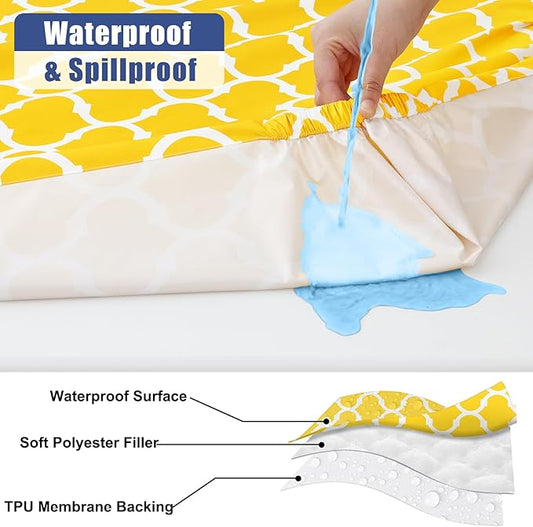 Smiry 2 Pack Rectangle Table Cloth 8 Foot, Waterproof Elastic Fitted Tablecloths, Windproof Washable Polyester Table Cover for Picnic, Camping, Outdoor (Yellow, 30"x96")