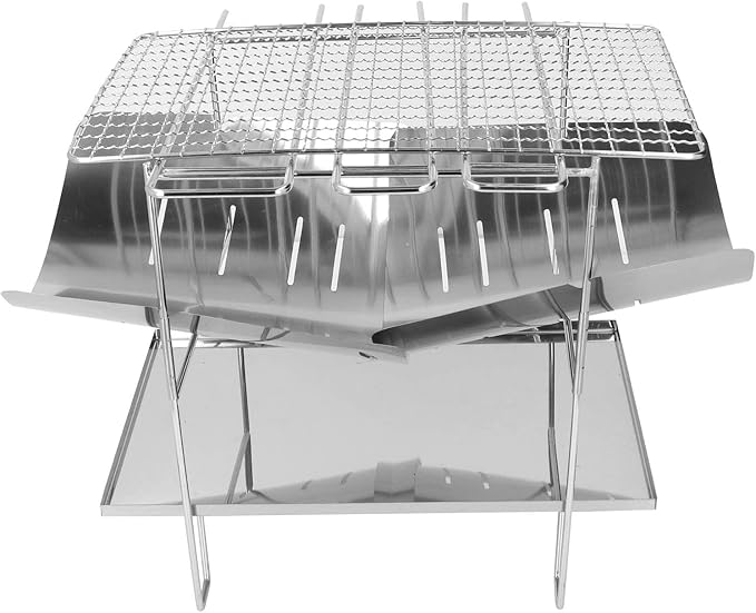 Camping Grills, Stainless Steel Portable Foldable Campfire Charcoal BBQ Grill, Lightweight Fire Pit for Travel, Outdoor Cooking, Bushcraft, Picnics, Garden, Balcony and Beach