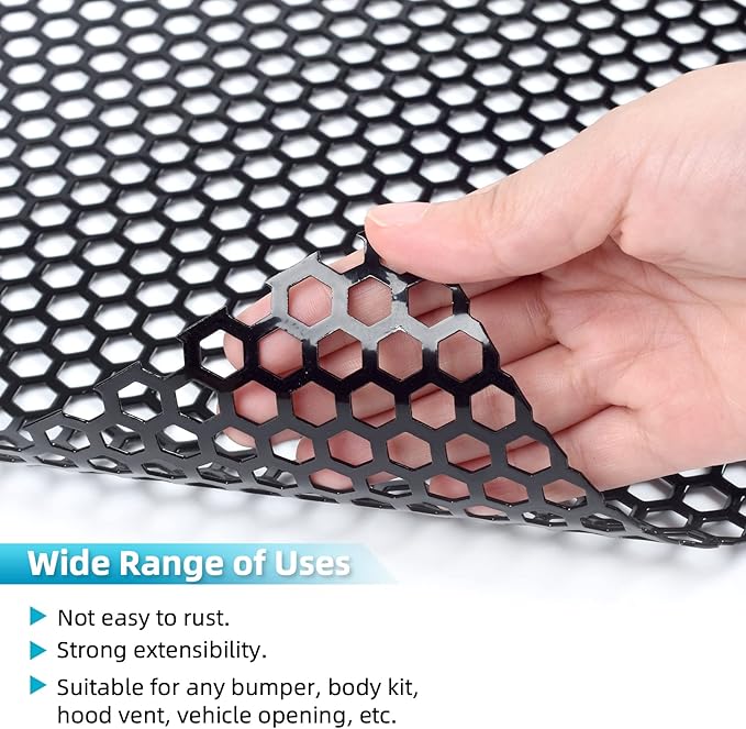 AggAuto Universal 40"x13" Car Grill Mesh Honeycomb 8mm Spacing 3mm Black | Aluminum Alloy Automotive Grille Insert Bumper, One of the Most Multifunctional Shape Grids 100x33cm