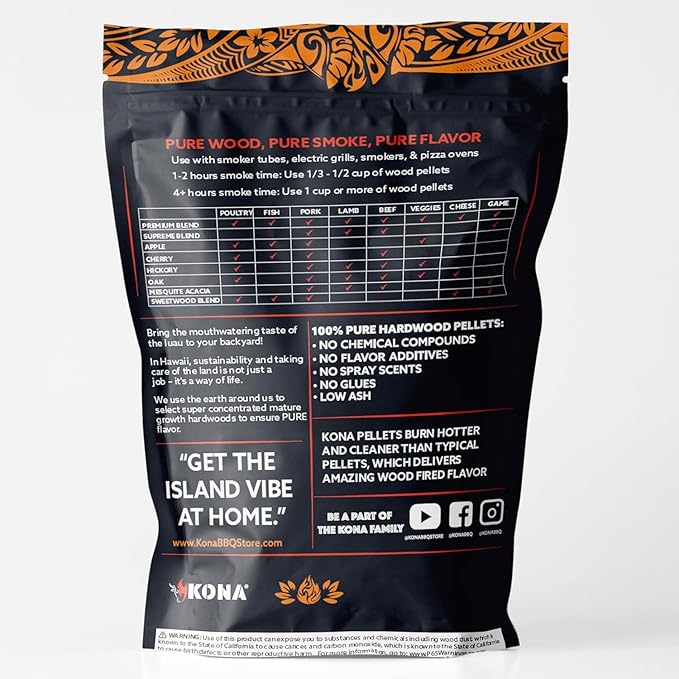 Kona Indoor Smoker Pellets Variety Pack - Intended for GE Smart Profile Indoor Smoker, Apple, Cherry, Mesquite, Supreme Blend, 4, 2 lb Resealable Bags