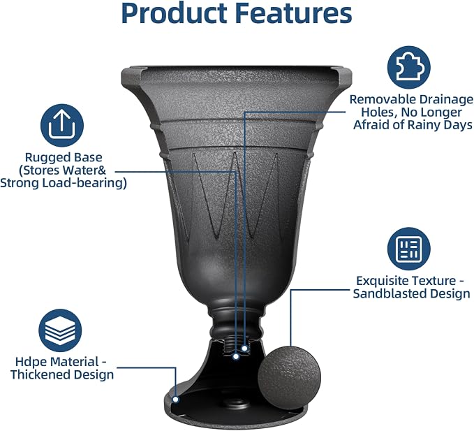 24"Tall Urn Planters for Outdoor Plants, Urns and Pedestal Set of 2 | Resin HDPE Weather-Resistant Material, Vintage Trophy Design Outdoor Planters with Drainage Holes, Flower Pot/Vase/Porch Door