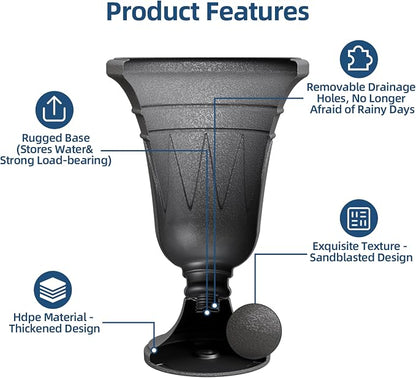 24"Tall Urn Planters for Outdoor Plants, Urns and Pedestal Set of 2 | Resin HDPE Weather-Resistant Material, Vintage Trophy Design Outdoor Planters with Drainage Holes, Flower Pot/Vase/Porch Door