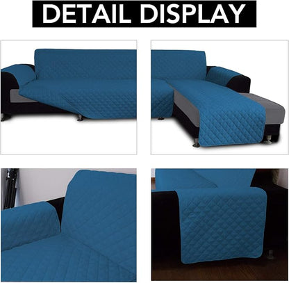 Easy-Going Reversible L-Shape Sectional Couch Cover, Small, Peacock Blue | Soft Sofa Slipcover For Dogs, Fits Left/Right Chaise Lounge Protector, Water Resistant Mat For Living Room