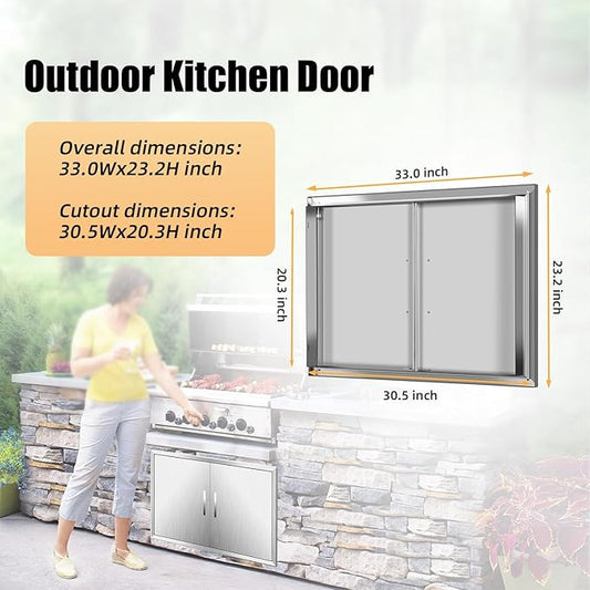 Outdoor Kitchen Doors 33W x 23H Inch, Double BBQ Access Doors 304 Stainless Steel for Outdoor Kitchen Cabinet Grill Station or BBQ Island
