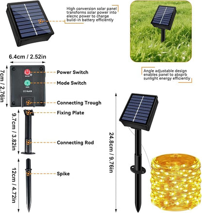 Solar String Lights Outdoor Waterproof 33ft 100LED 8 Modes Twinkle Lights Solar Fairy Lights for Patio, Garden Yard Party Wedding Tree Christmas Halloween Decoration, Warm White