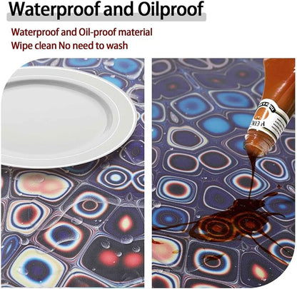 opstellen Fitted Round Tablecloth for 45-54" Inch Table Boho Waterproof Vinyl Reusable Summer Fall Tableclothes Campers Inside Outdoors Supplies Kitchen Dining Room Needs White Elephant Gifts