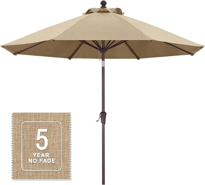 MASTERCANOPY 9ft Olefin 5-Year-Non-Fading Patio Umbrella Light Brown | UV/Water/Fade-Resistant Canopy, Vented Top, 8 Fiberglass Ribs – Ideal For Deck, Yard, Market