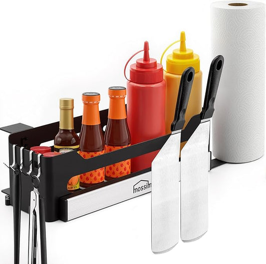 mossime Griddle Caddy for Blackstone 36"/28"/22"/17" Griddles & Prep Cart, Space Saving Blackstone Griddle Accessories Organizer, BBQ Storage Box with Magnetic Tool Holder & Paper Towel Holder