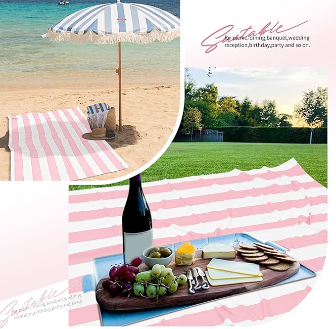 2 Pack Pink and White Striped Tablecloth Rectangle 60x84inch Polyester Fabric Washable Table Cloth for Afternoon Tea Birthday Party Picnic Barbecue Gathering Indoor Outdoor Dining Table Decor