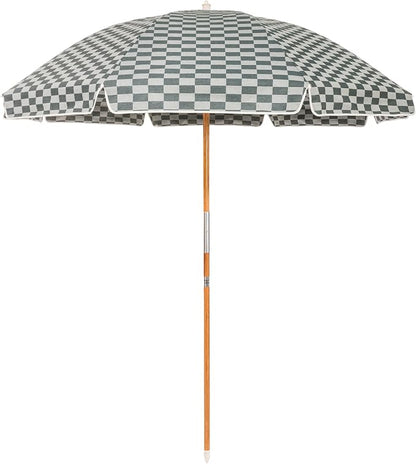 Business & Pleasure Co. Rio Umbrella Scalloped Brim For Beach, Patio or Picnic - 6' Boho Beach Umbrella, 7' Tall Wood Pole, UPF 50+