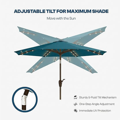 10FT Solar Patio Umbrella with Lights, Outdoor Table Market Umbrella with 32 LED Lights, 8 Sturdy Ribs, Push Button Tilt and Crank for Pool, Deck and Garden, UV-Resistant