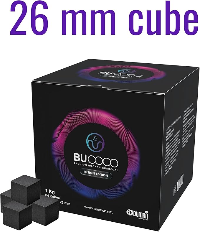 BUCOCO Coconut Charcoal Cubes 26mm – Natural Coconut Shell Grilling Charcoal – Long Burning – 1kg (2.2lb)