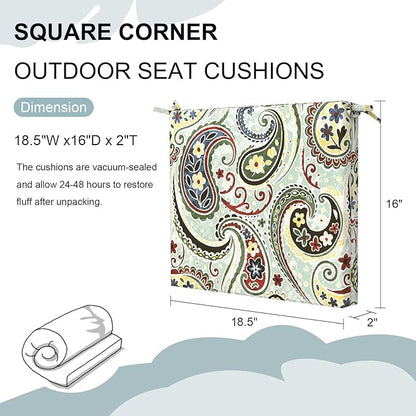 DYTXIII Set of 4 Outdoor Chair Cushions, Water Resistant 18.5"x16"x2" Square Seat Cushion for Patio Dining Chairs, High-Density Replacement Pads for Indoor Outdoor Furniture - Paisley Lightcyan