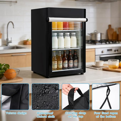 Mini Fridge Cover, Waterproof Upright Outdoor Refrigerator Covers 22" W X 23" D X 34" H Heavy Duty Beverage Beer Refrigerators Cover for Most 3.0 Cubic Compact Mini Freezer, Black