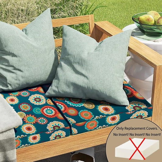 Magpie Fabrics Indoor Outdoor Cushion Cover Replacement 2 Pack, NO Insert! Water Repellent Slipcover with Ties Decor for Patio Garden Chair Sofa Bench Wicker(Floral Green, 22x20x4 Inch)
