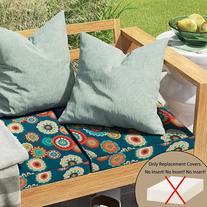 Magpie Fabrics Indoor Outdoor Cushion Cover Replacement 2 Pack, NO Insert! Water Repellent Slipcover with Ties Decor for Patio Garden Chair Sofa Bench Wicker(Floral Green, 24x24x4 Inch)