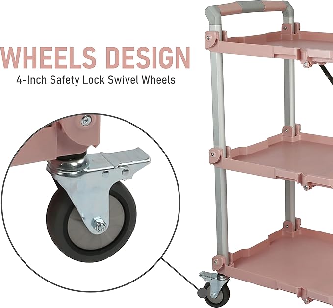 Olympia Tools 89-354 Pack N Roll Collapsible Service Cart, XL, 300LB Capacity, Rose