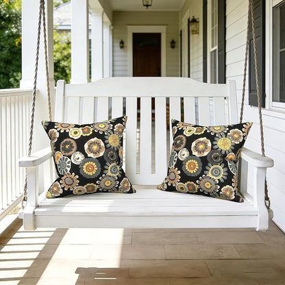LVTXIII Outdoor Pillow Covers 20x20 Inch, 2 Pack Large Square Throw Pillow Cases, Fade-Resistant Cushion Covers for Patio Furniture Sofa, Garden Porch, Black Yellow Crosby