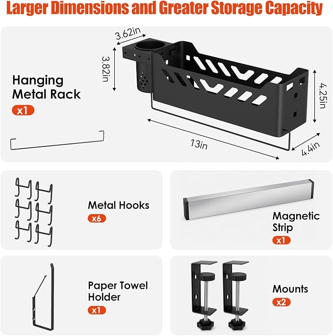 Griddle Caddy, Universal Griddles & Grill Caddy for Blackstone Accessories | with Windproof Paper Towel Holder & Magnetic Tool Holder & Knife, Fork, Skewer Holder & 6 J-Hooks