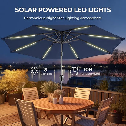 HOMSHADE 9ft Solar Patio Umbrella - Solar Lights LED Lighted UPF50+ UV Protection Umbrella, Outdoor Market Table Umbrella with Push Button Tilt, Crank for Pool Deck and Garden (Navy)