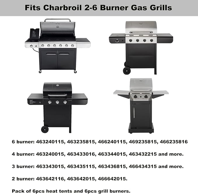 463240115 Heat Plates Burner Tubes Replacement Parts for Charbroil 6 Burner Gas Grill Parts 463235815 469235815 Char-Broil Advantage Grill Parts G432-8M00-W1 Burner G458-0018-W1 Heat Plate Shield