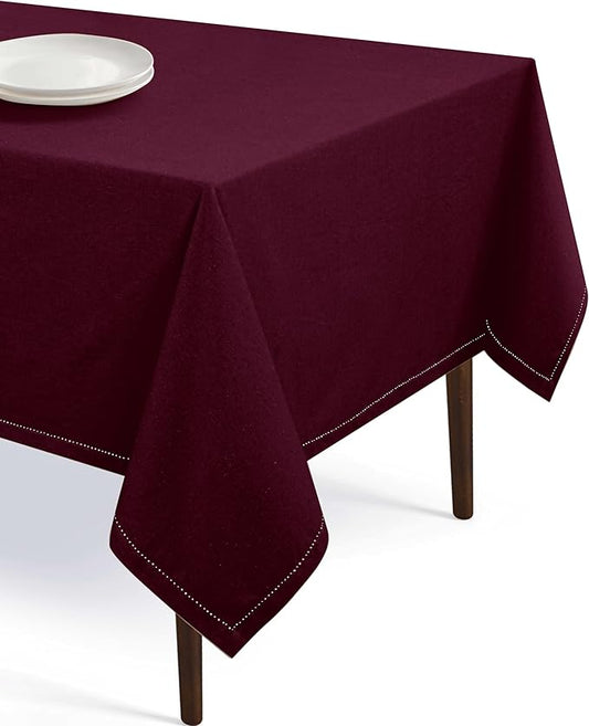 Tablecloth 52"x70" Farmhouse Table Cover 100% Cotton Decorative Washable Rectangle Table Cloths for Gifts, Kitchen, Dining, BBQ, Buffet & Camping - Maroon