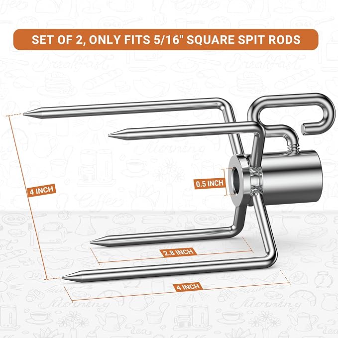 onlyfire 6008 Rotisserie Meat Forks(1-Pair) for Weber and Other Model Grills - Only Fits 5/16" Square Spit Rods
