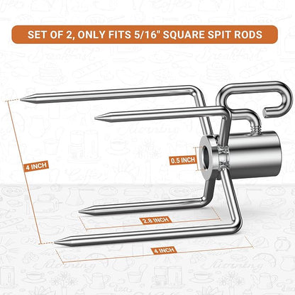 onlyfire 6008 Rotisserie Meat Forks(1-Pair) for Weber and Other Model Grills - Only Fits 5/16" Square Spit Rods