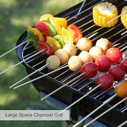 Portable Charcoal Grill, BBQ Grill with Wheels for Outdoor, Square Barbecue Grill with Storage Rack, Heavy Duty Large Outdoor Grills for Camping Picnic, Patio and Backyard